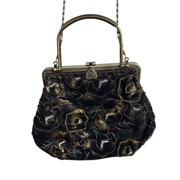 Vintage Embellished Beaded Rhinestone Chain Shoulder Bag Brass Hardware - Picture 1 of 12
